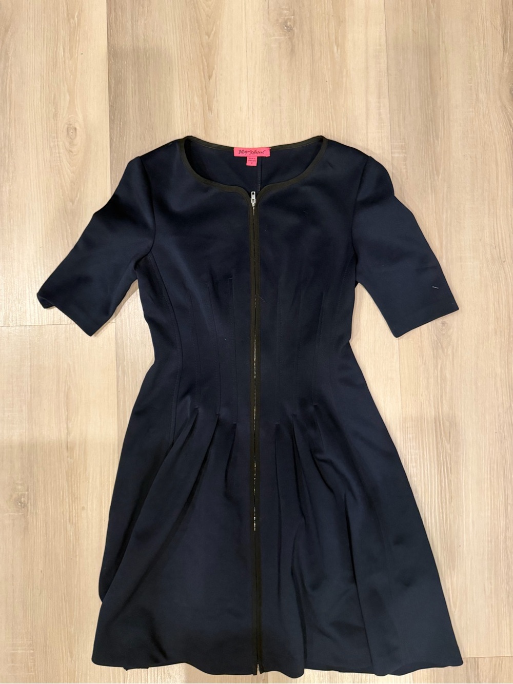 Betsey Johnson Navy Zip-Front Fit & Flare Midi Dress